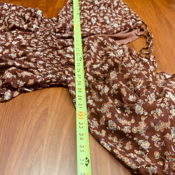 Victorian boho v-neck ruffled gypsy maxi brown burgundy floral western dress - Picture 13 of 14